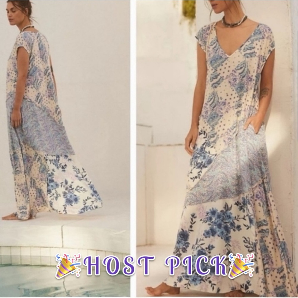 Free People Desert Flower Blue Combo Patchwork Maxi Dress - Picture 4 of 16